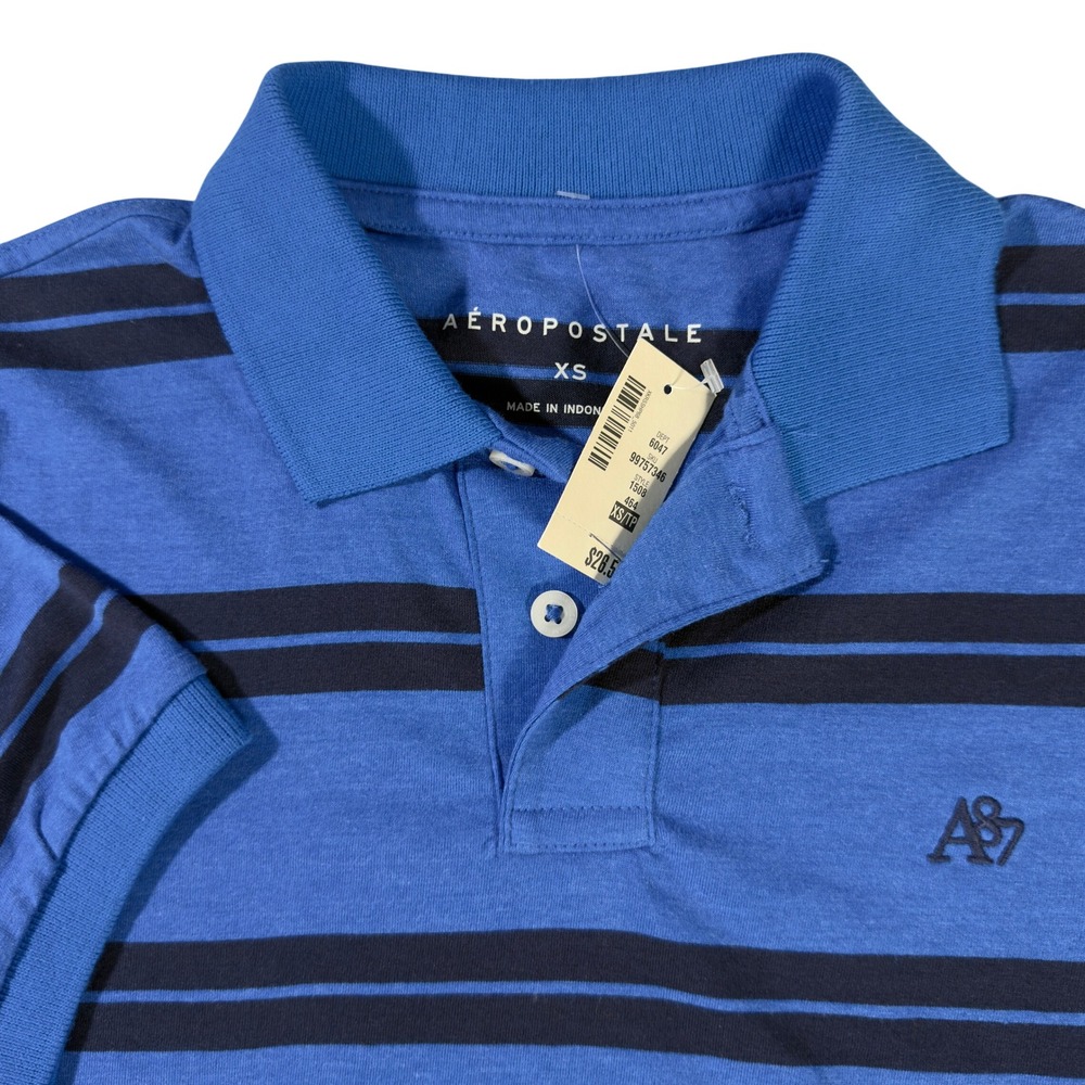 Aeropostale Polo Shirt Kids XS Blue New Striped Short Sleeve A87‎ Logo